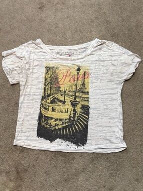 Energie Light Weight, See-Through White Short Sleeve Paris Graphic Tee